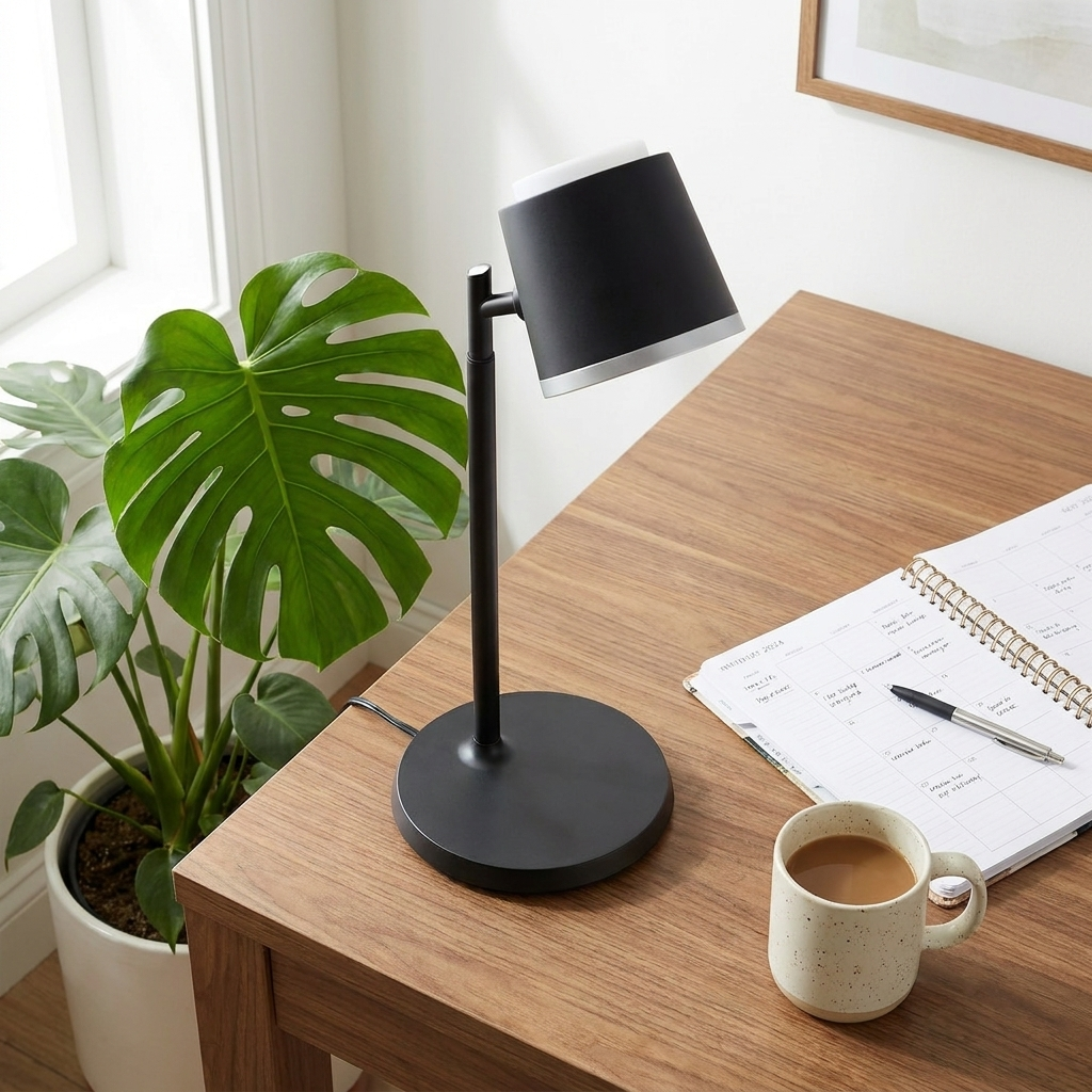 Table lamp – home office with monstera